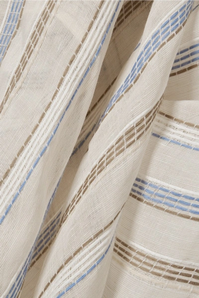 Shop Jacquemus Spezzia Asymmetric Embroidered Cotton And Linen-blend Halterneck Dress In Beige
