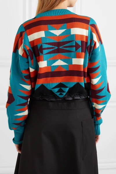 Shop Sacai + Pendleton Shell-trimmed Intarsia Cotton-blend Sweater