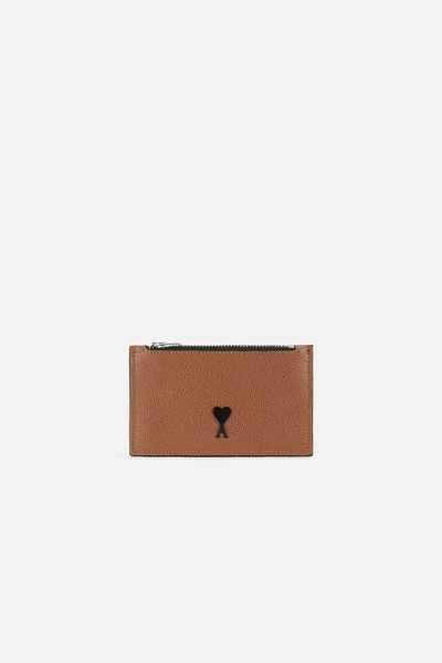 Shop Ami Alexandre Mattiussi Ami De Coeur Zipped Cardholder In Brown