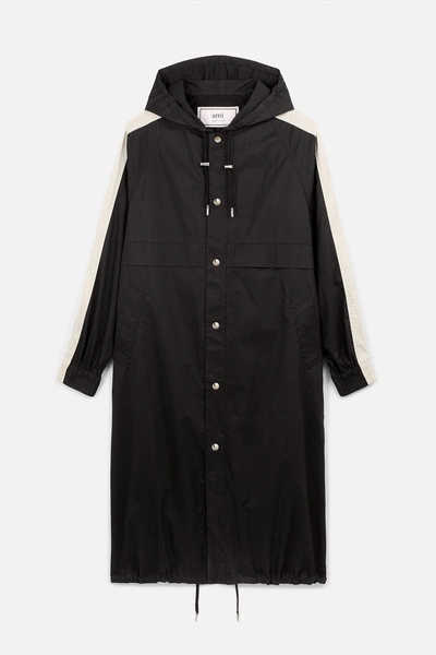 Shop Ami Alexandre Mattiussi Long Hooded Windbreaker In Black