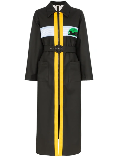 Shop Miu Miu Contrast Zip Belted Maxi Coat - Black