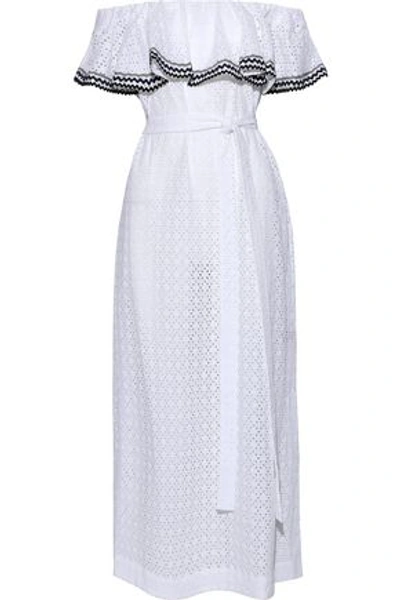 Shop Lisa Marie Fernandez Woman Off-the-shoulder Broderie Anglaise Cotton Maxi Dress White