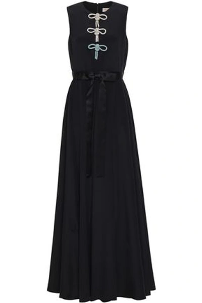 Shop Emilio Pucci Woman Crystal And Bow-embellished Silk Crepe De Chine Maxi Dress Black