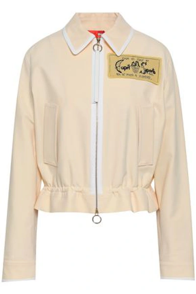 Shop Emilio Pucci Appliquéd Stretch-twill Peplum Jacket In Pastel Yellow