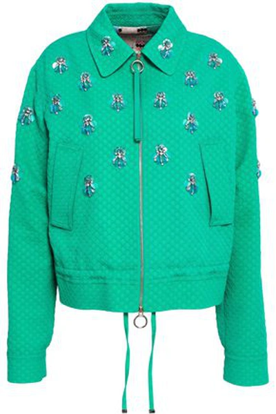 Shop Emilio Pucci Woman Embellished Cotton, Wool And Silk-blend Matelassé Jacket Jade