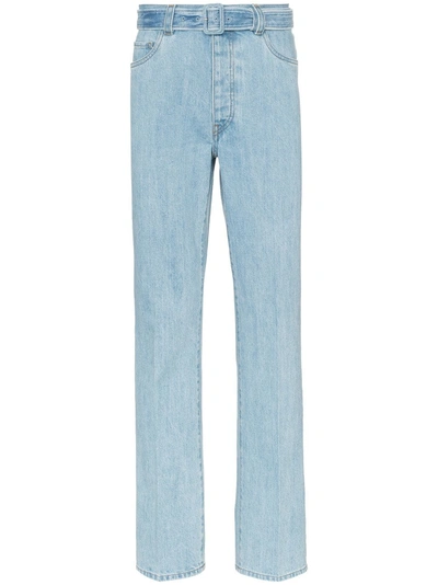 Shop Prada Straight Leg Belted Denim Jeans - Blue