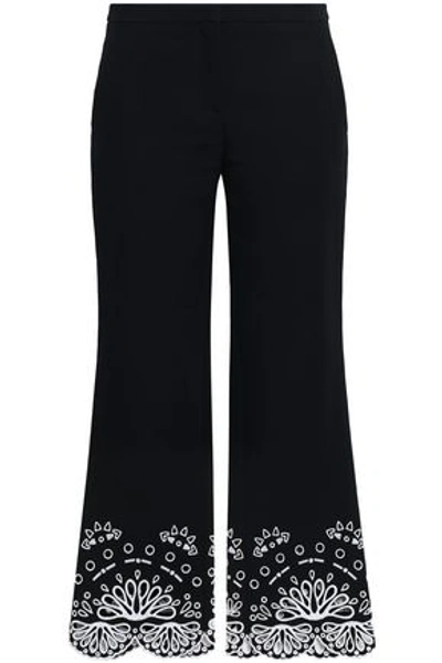 Shop Emilio Pucci Broderie Anglaise-trimmed Cotton-piqué Kick-flare Pants In Black