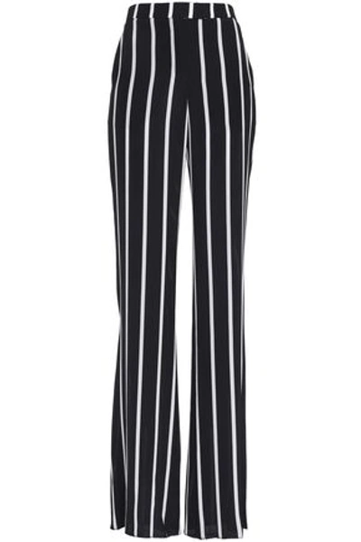 Shop Emilio Pucci Woman Striped Silk Crepe De Chine Wide-leg Pants Black