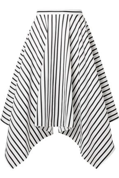 Shop Adam Lippes Woman Asymmetric Striped Cotton-poplin Midi Skirt White