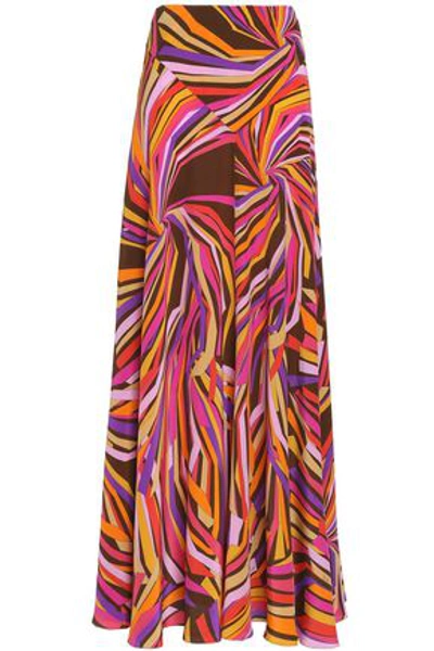 Shop Emilio Pucci Woman Printed Silk Crepe De Chine Maxi Skirt Magenta