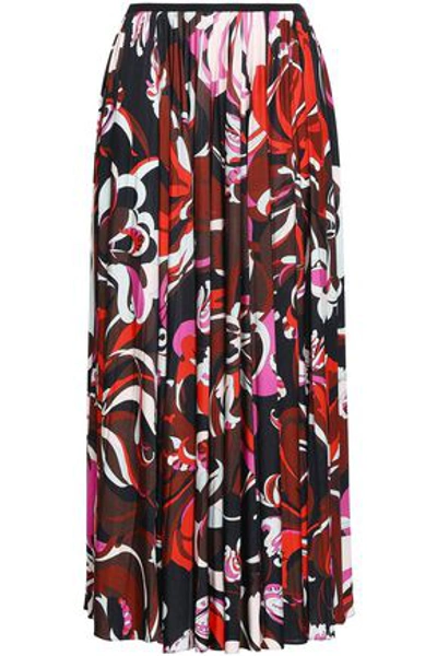 Shop Emilio Pucci Woman Pleated Printed Jersey Maxi Skirt Brick