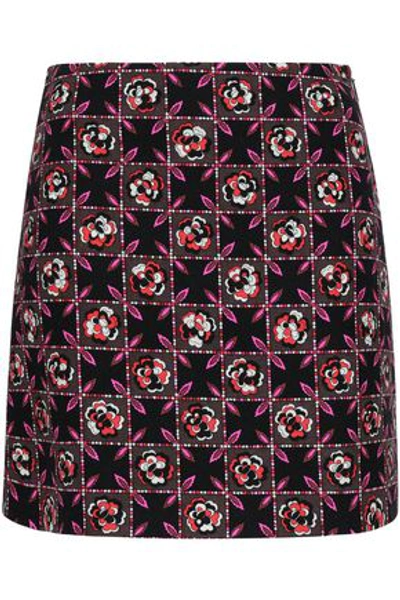 Shop Emilio Pucci Woman Checked Wool And Silk-blend Crepe Mini Skirt Black