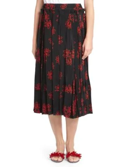 Shop Simone Rocha Pleated Floral Skirt In Black Red
