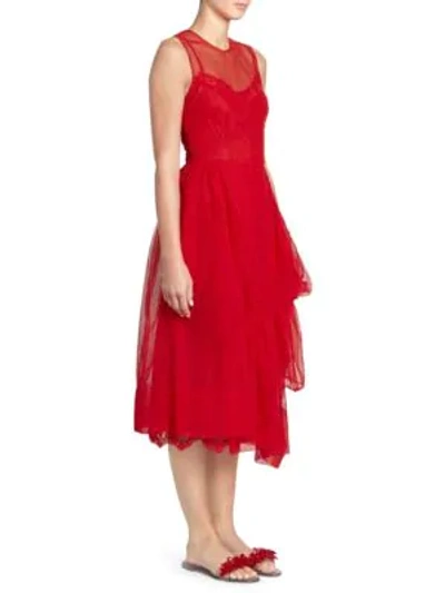 Shop Simone Rocha Gathered Asymmetric Tulle Dress In Red