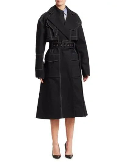 Shop Proenza Schouler Denim Belted Trench Coat In Black