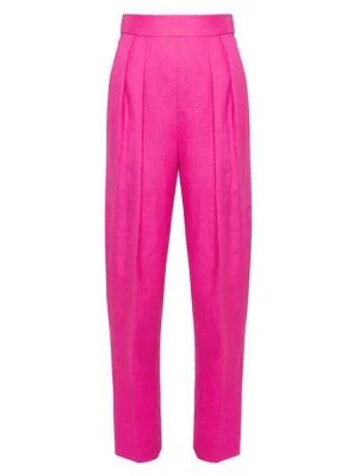 Shop Theory High-waist Pleated Linen Pants In Pop Fuchsia
