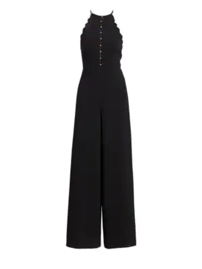 Shop Zimmermann Scalloped Crepe Halter Jumpsuit In Black