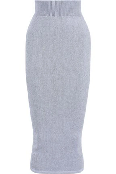 Shop Rick Owens Ribbed-knit Midi Skirt In Light Gray