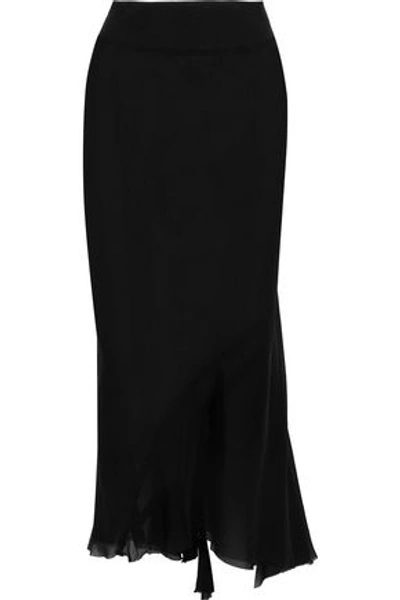 Shop Rick Owens Woman Ribbed Knit-paneled Pleated Silk-georgette Midi Skirt Black