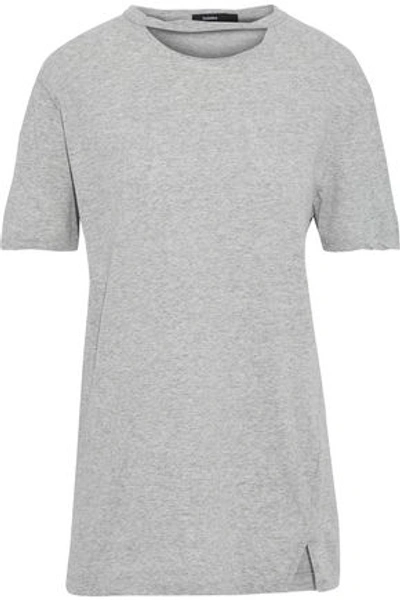Shop Bassike Woman Cutout Mélange Cotton-jersey T-shirt Gray