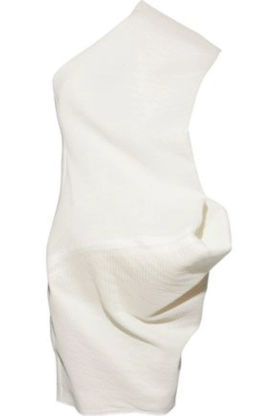 Shop Rick Owens Woman One-shoulder Draped Paper-blend Cloqué Tunic Ivory