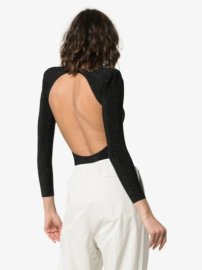 Shop Faith Connexion Sparkly Backless Long-sleeved Bodysuit In Black/silver