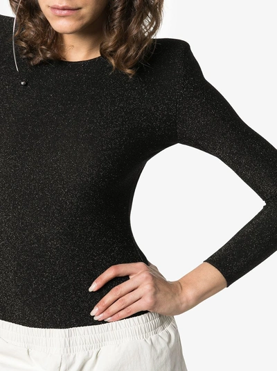 Shop Faith Connexion Sparkly Backless Long-sleeved Bodysuit In Black/silver