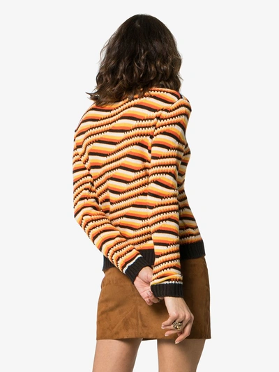 Shop Prada Geometric Striped Cashmere Knit Jumper In F0049 Arancio