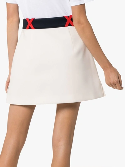 Shop Miu Miu Technical Contrast Waist Button Down Mini Skirt In F0v5u White+blue+red