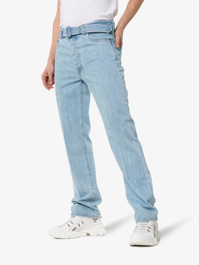 Shop Prada Straight Leg Belted Denim Jeans In F0bau Sky