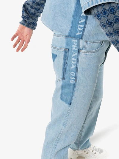 Shop Prada Straight Leg Belted Denim Jeans In F0bau Sky