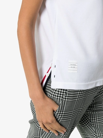 Shop Thom Browne Signal Stripe Short Sleeve Polo Shirt In 100 White
