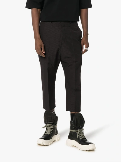 Shop Rick Owens Cropped Stripe Wool Blend Trousers In 09 Black