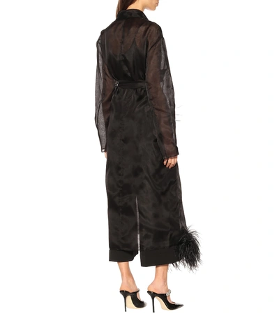 Shop Prada Feather-trimmed Silk Organza Coat In Black