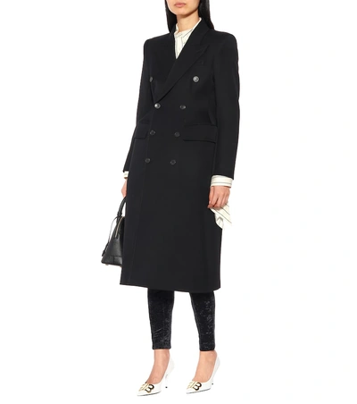 Shop Balenciaga Hourglass Wool-blend Coat In Black