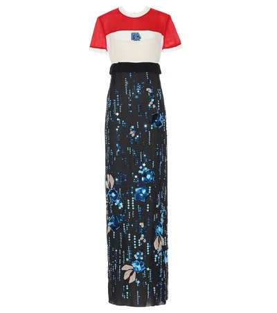 Shop Prada Embellished Silk Georgette Maxi Dress In Multicoloured