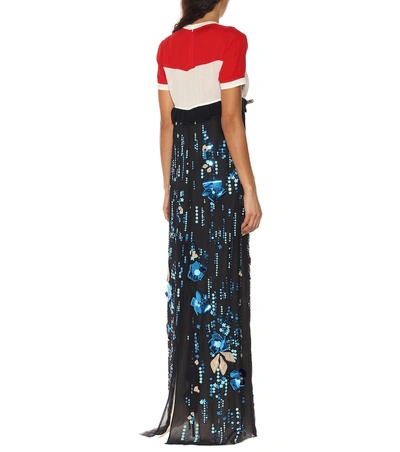 Shop Prada Embellished Silk Georgette Maxi Dress In Multicoloured