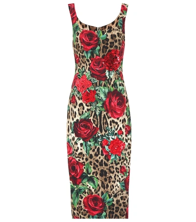 Shop Dolce & Gabbana Embellished Printed Midi Dress In Multicoloured