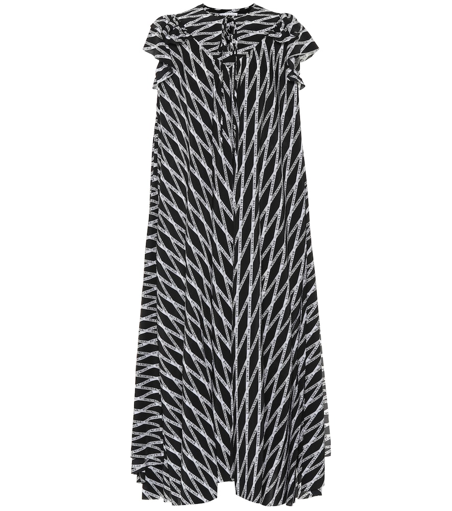 Balenciaga Flou Logo-Print Silk Crepe Midi Dress In Black | ModeSens