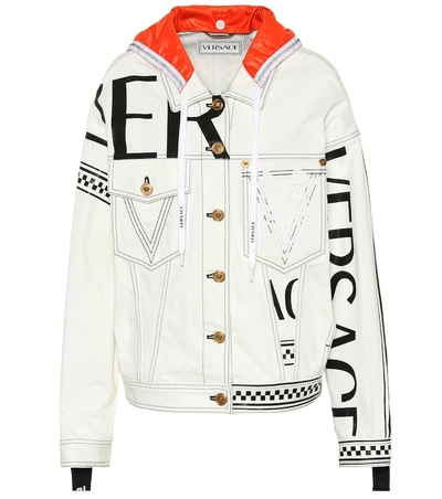 Shop Versace Printed Denim Jacket In White