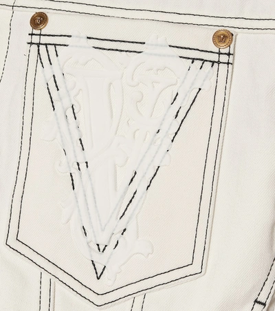 Shop Versace Printed Denim Jacket In White