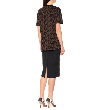 Shop Fendi Printed Cotton T-shirt In Brown