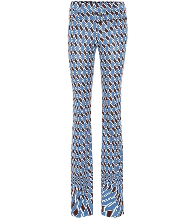 Shop Prada Printed Jersey Straight Pants In Blue