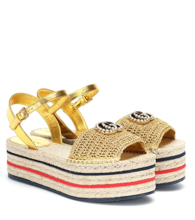 Shop Gucci Lilibeth Platform Espadrille Sandals In Metallic