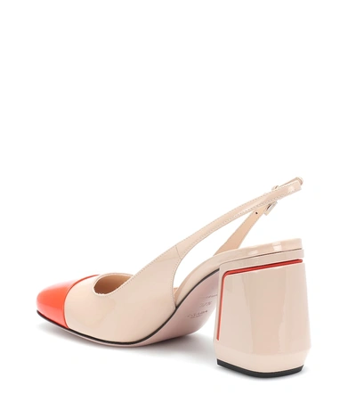 Shop Prada Patent Leather Slingback Pumps In Beige