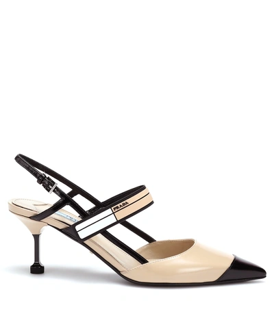 Shop Prada Leather Slingback Pumps In Beige