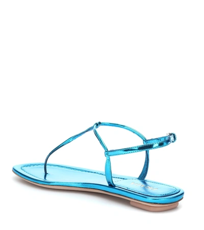 Shop Prada Metallic Leather Sandals In Blue
