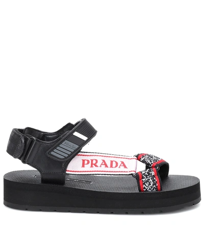 Shop Prada Leather-trimmed Sandals In Black