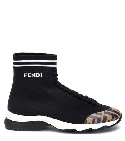 Shop Fendi Sock Sneakers In Black