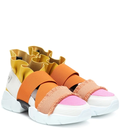 Shop Emilio Pucci Leather-trimmed Sneakers In Orange